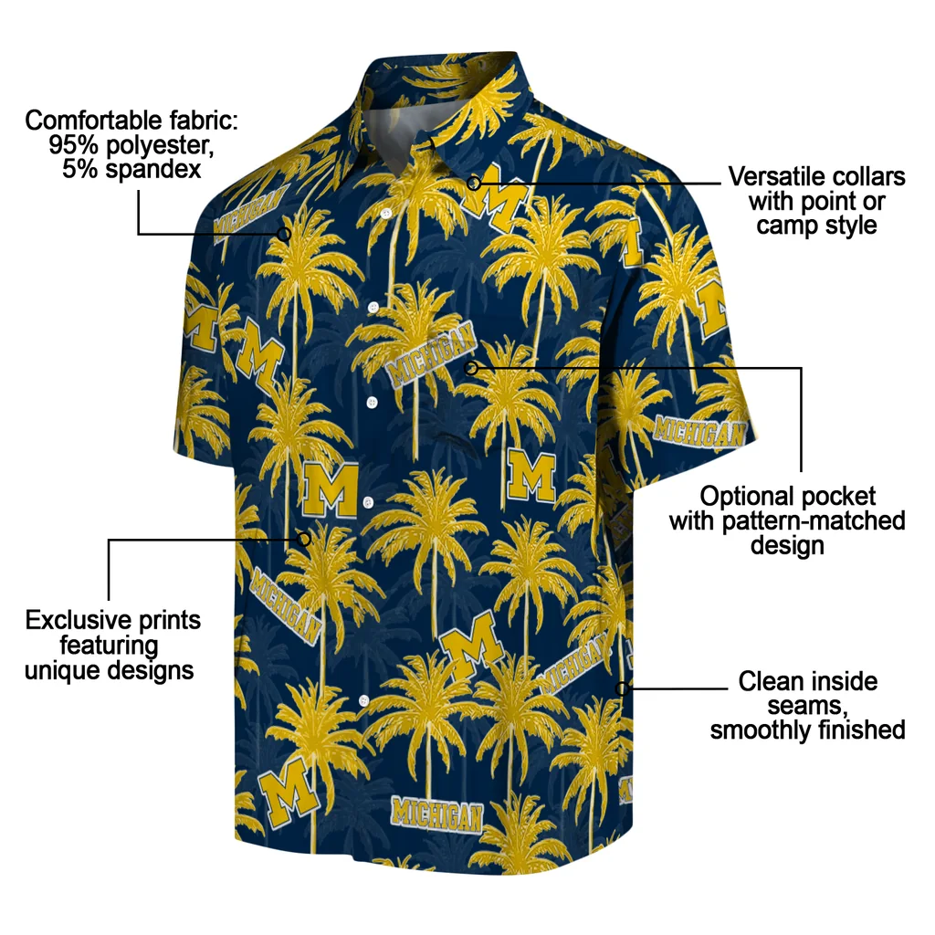 Michigan Wolverines Hawaiian Shirt - Palm Tree Motif michigan wolverines palm grove blue hawaiian shirts new arrival