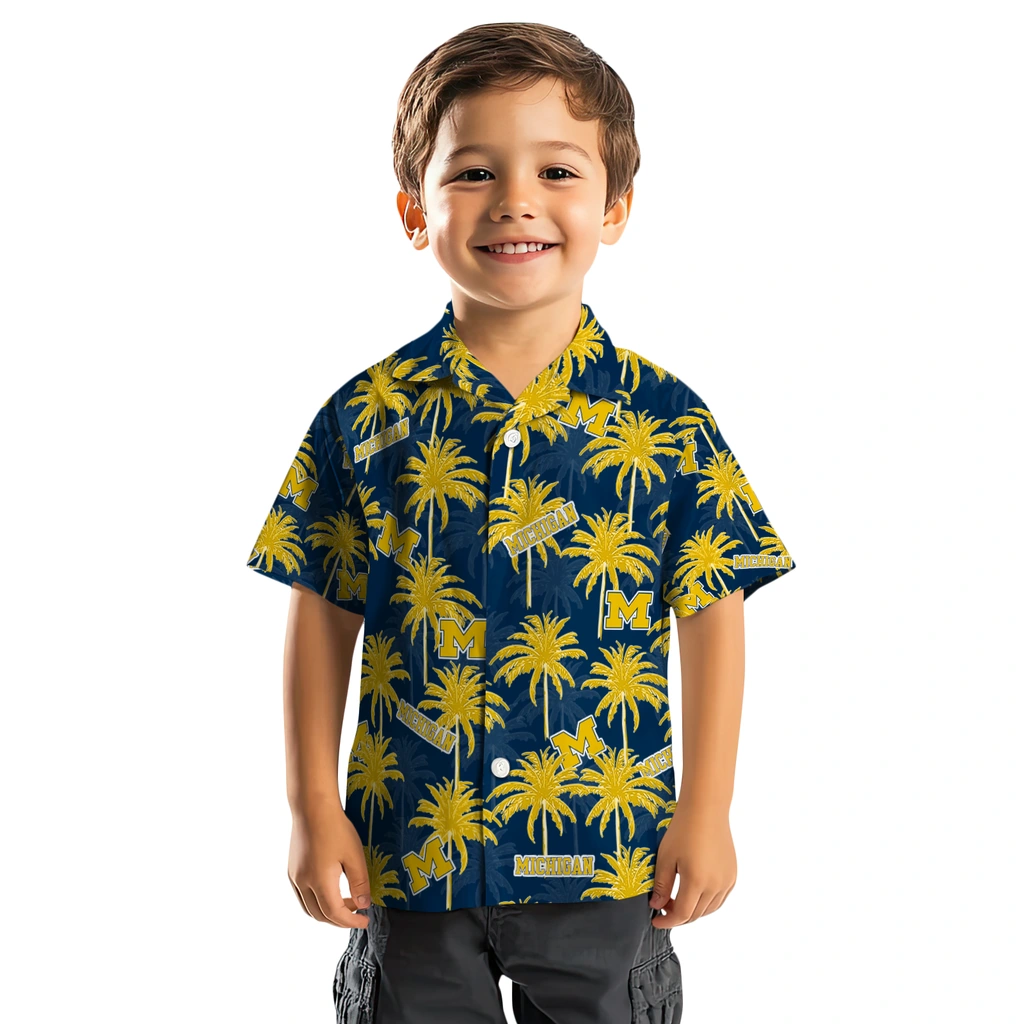 Michigan Wolverines Hawaiian Shirt - Palm Tree Motif michigan wolverines palm grove blue hawaiian shirts top rated