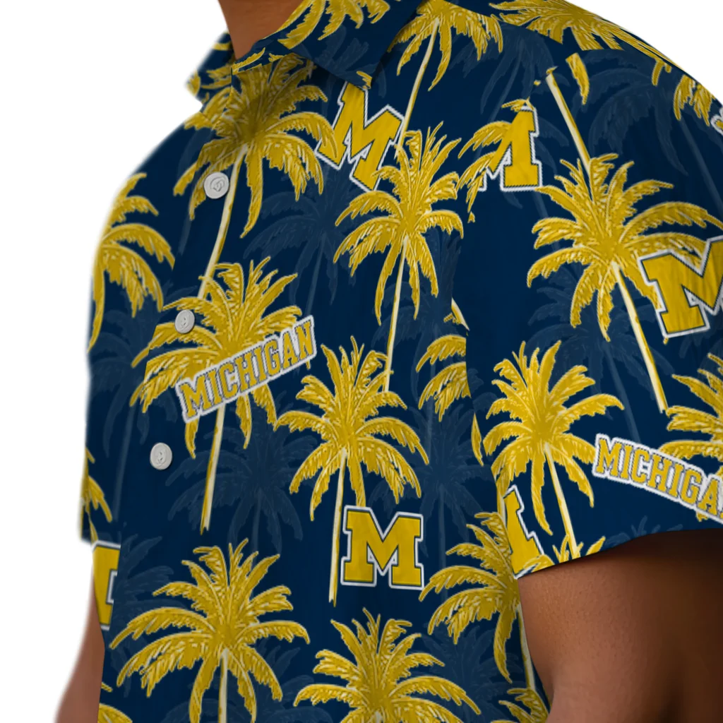 Michigan Wolverines Hawaiian Shirt - Palm Tree Motif michigan wolverines palm grove blue hawaiian shirts trendy