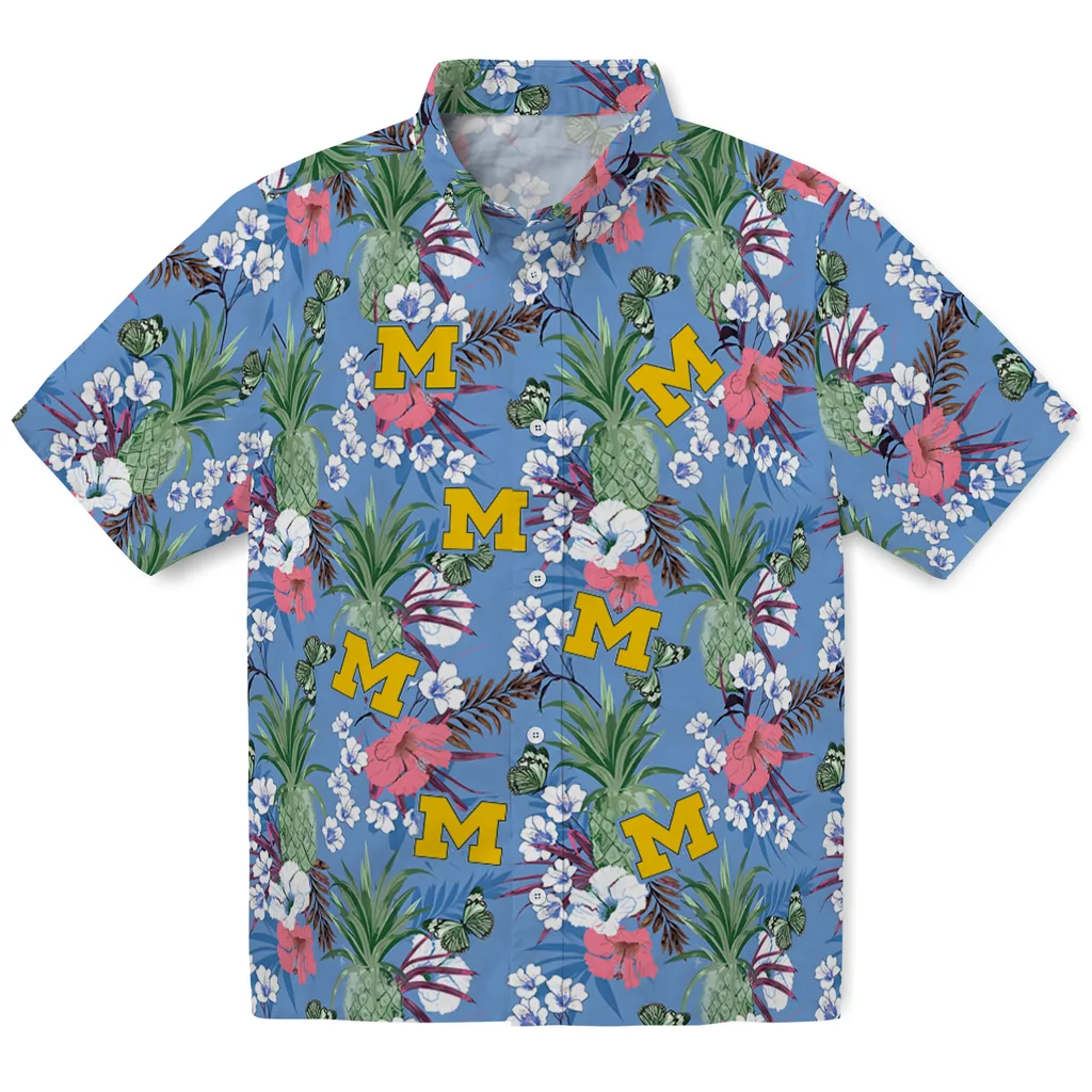Michigan Wolverines Hawaiian Shirt - Pineapple Bouquet michigan wolverines pineapple bouquet best sky blue hawaiian shirts best selling