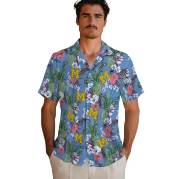 michigan wolverines pineapple bouquet best sky blue hawaiian shirts fashion forward