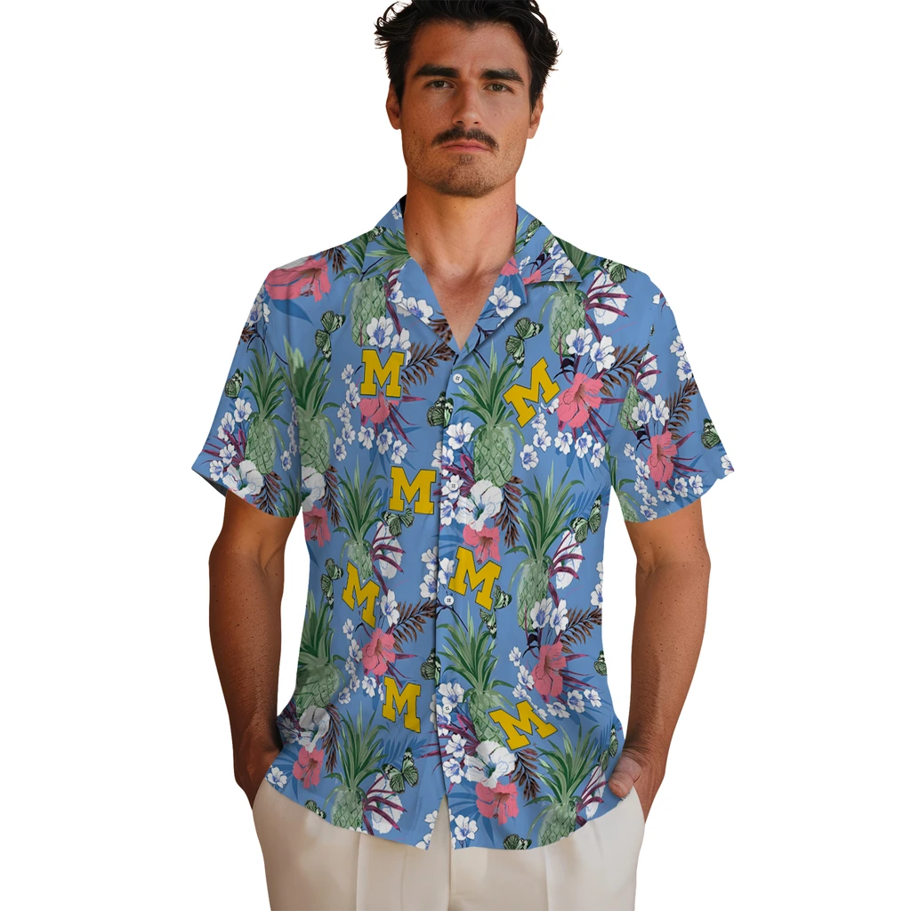 Michigan Wolverines Hawaiian Shirt - Pineapple Bouquet michigan wolverines pineapple bouquet best sky blue hawaiian shirts fashion forward
