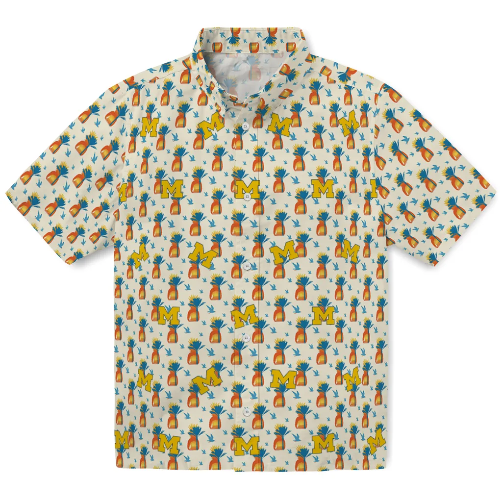 Michigan Wolverines Hawaiian Shirt - Pineapple Delight michigan wolverines pineapple delight beige hawaiian shirts best selling