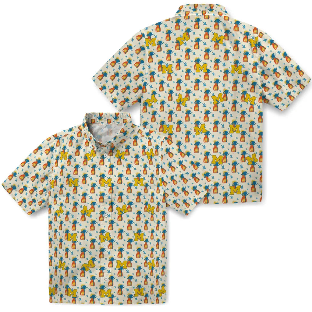 Michigan Wolverines Hawaiian Shirt - Pineapple Delight michigan wolverines pineapple delight beige hawaiian shirts high quality