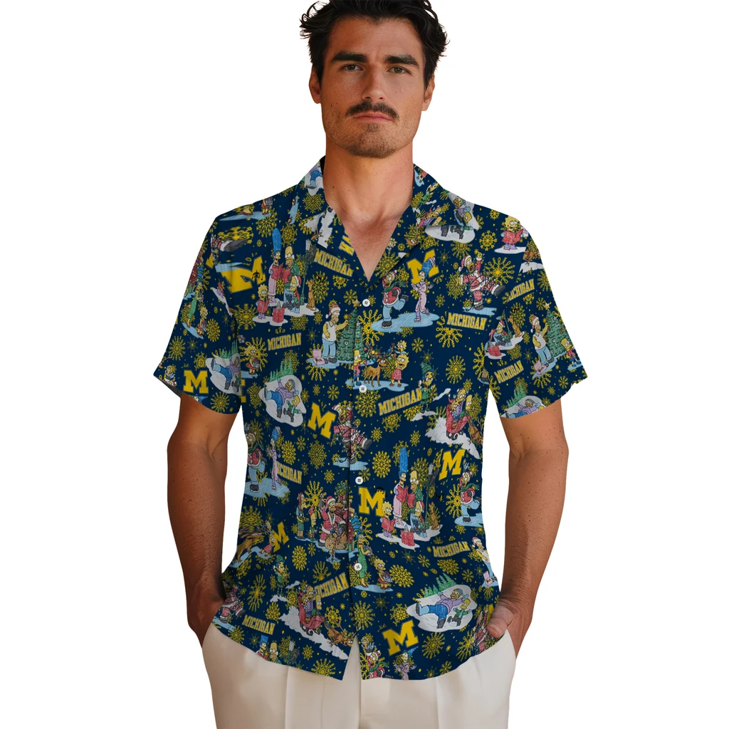 Michigan Wolverines Hawaiian Shirt - Simpsons Christmas michigan wolverines simpsons christmas blue hawaiian shirts fashion forward