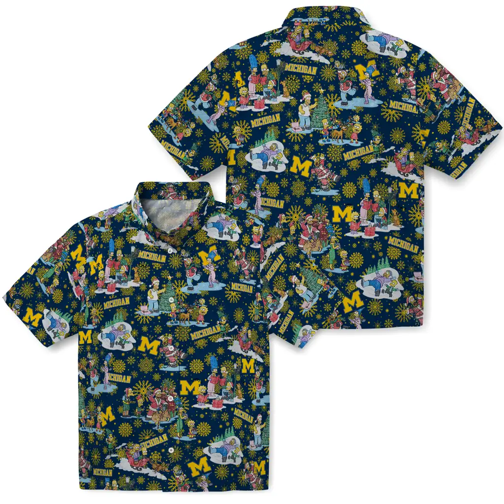 Michigan Wolverines Hawaiian Shirt - Simpsons Christmas michigan wolverines simpsons christmas blue hawaiian shirts high quality
