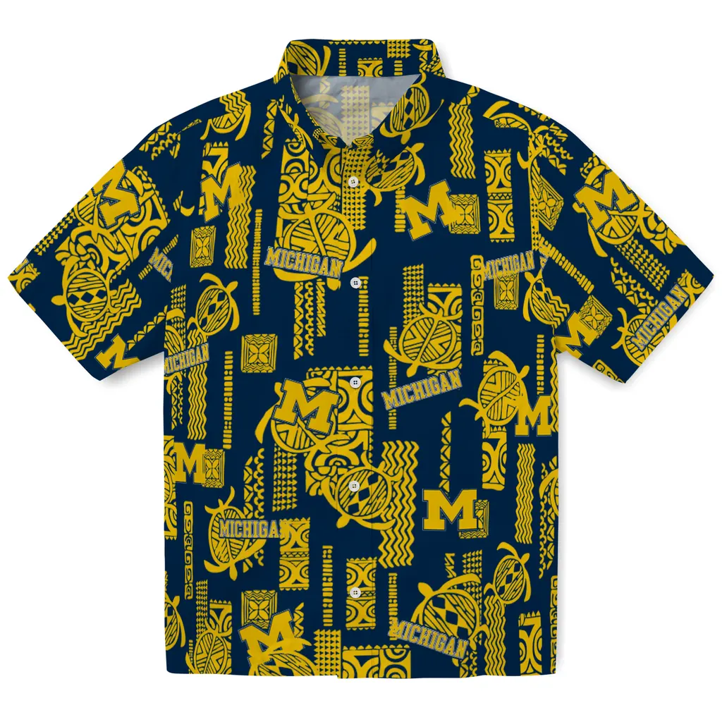 Michigan Wolverines Hawaiian Shirt - Turtle Lines michigan wolverines turtle lines blue hawaiian shirts best selling