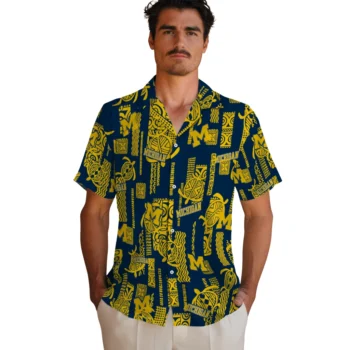 michigan wolverines turtle lines blue hawaiian shirts fashion forward