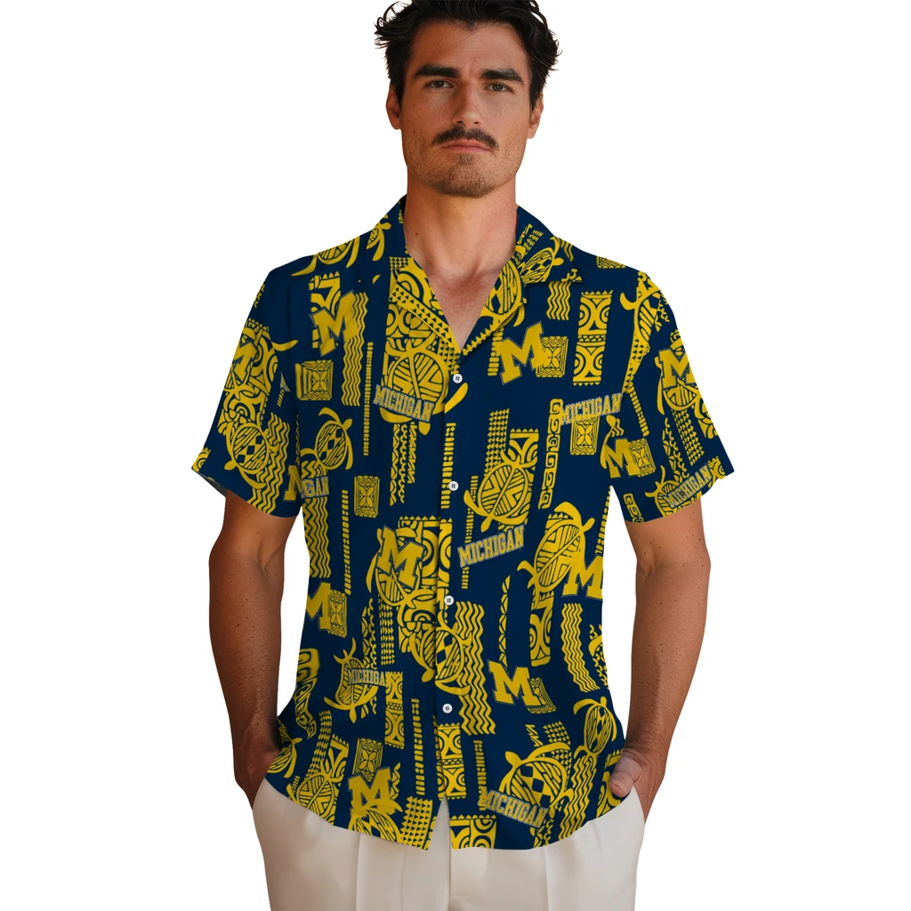 Michigan Wolverines Hawaiian Shirt - Turtle Lines michigan wolverines turtle lines blue hawaiian shirts fashion forward