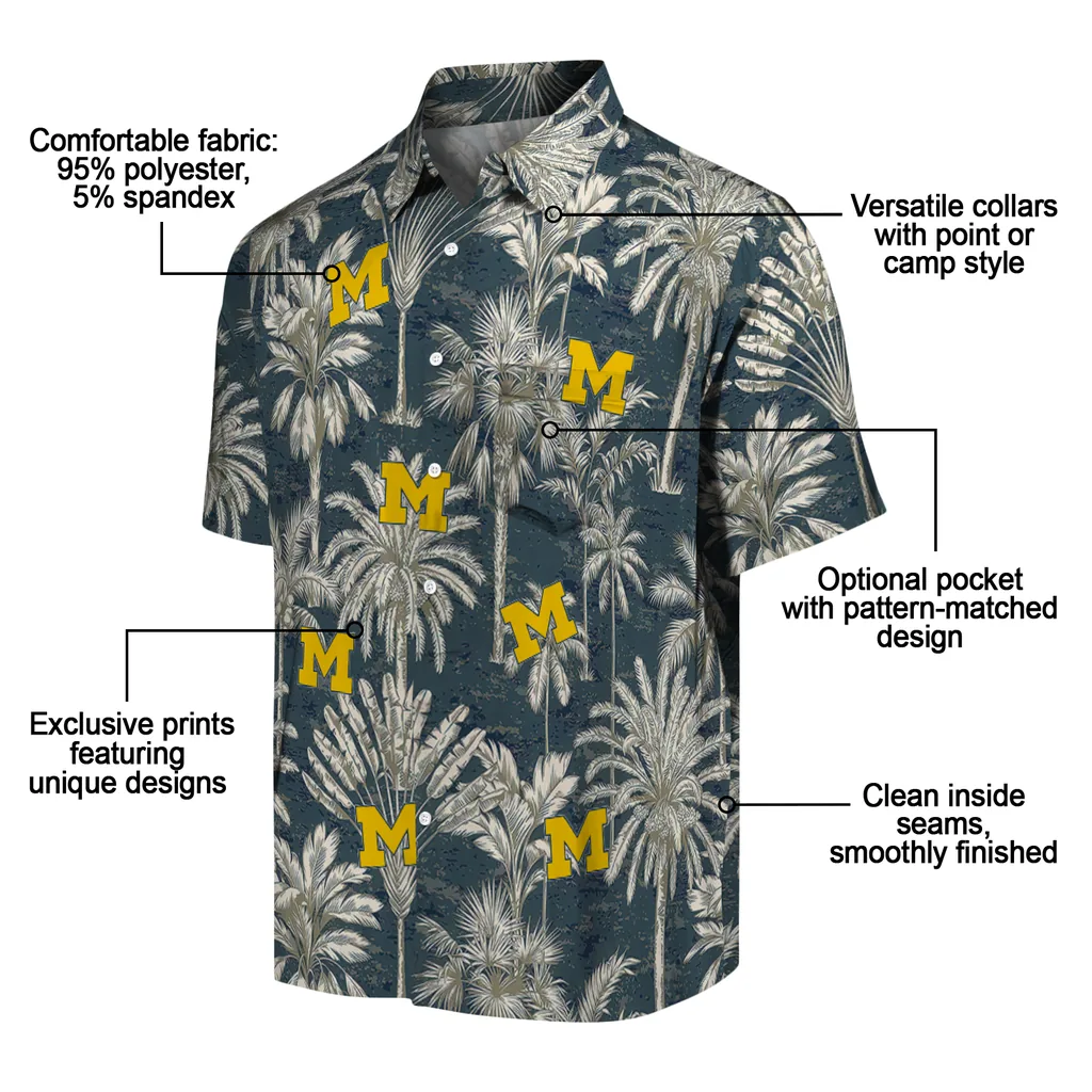 Michigan Wolverines Hawaiian Shirt - Vintage Palm Tree michigan wolverines palm shadows blue hawaiian shirts new arrival