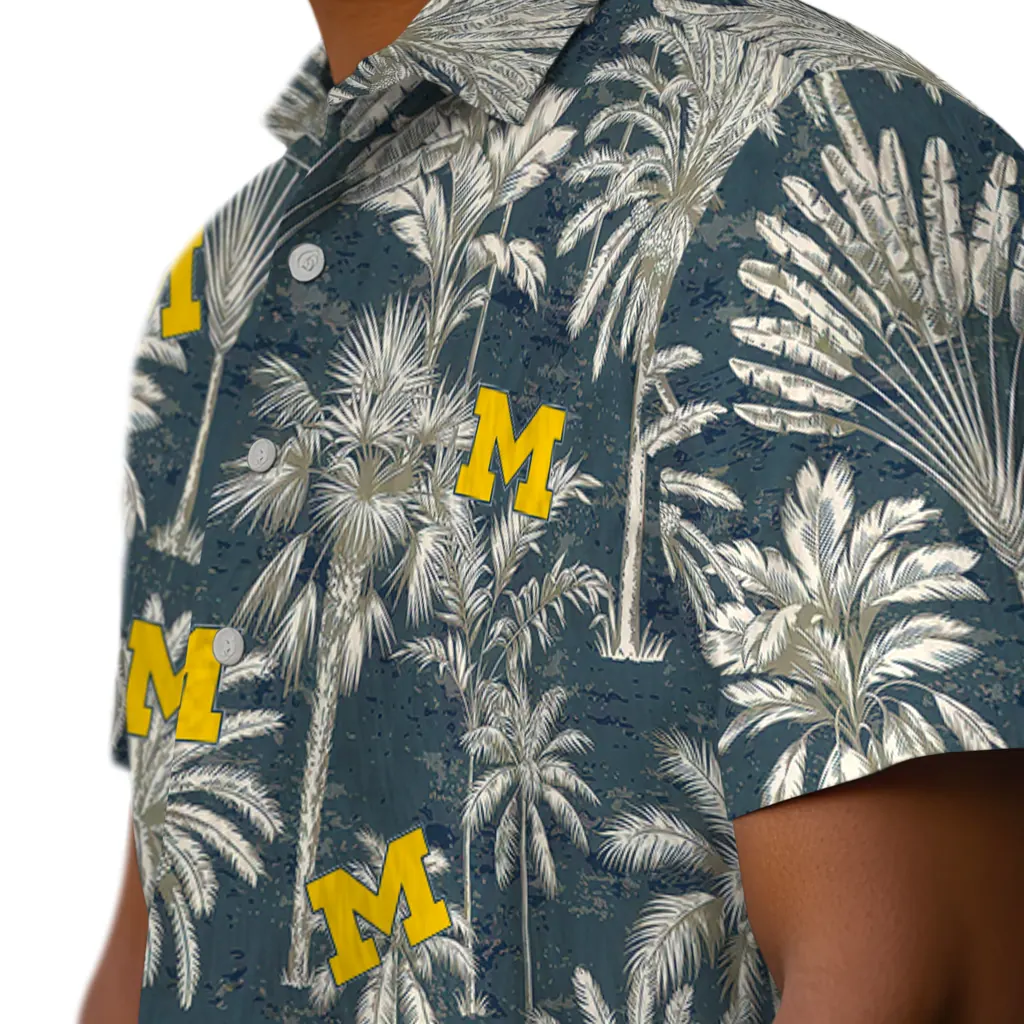 Michigan Wolverines Hawaiian Shirt - Vintage Palm Tree michigan wolverines palm shadows blue hawaiian shirts trendy
