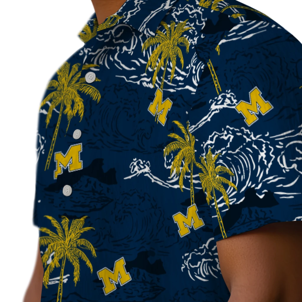Michigan Wolverines Hawaiian Shirt - Wave Palm michigan wolverines wave palm blue hawaiian shirts trendy