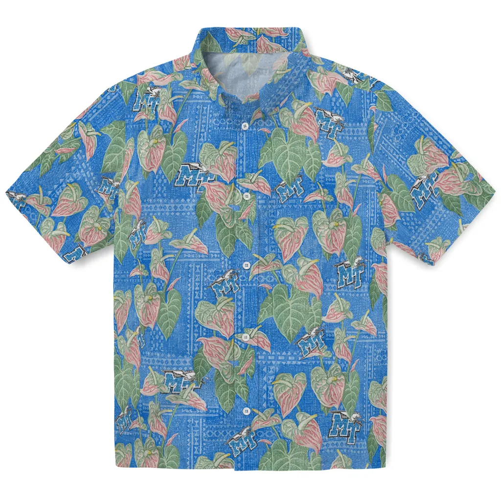 Middle Tennessee Blue Raiders Hawaiian Shirt - Anthurium Overlay middle tennessee blue raiders anthurium overlay blue hawaiian shirts best selling