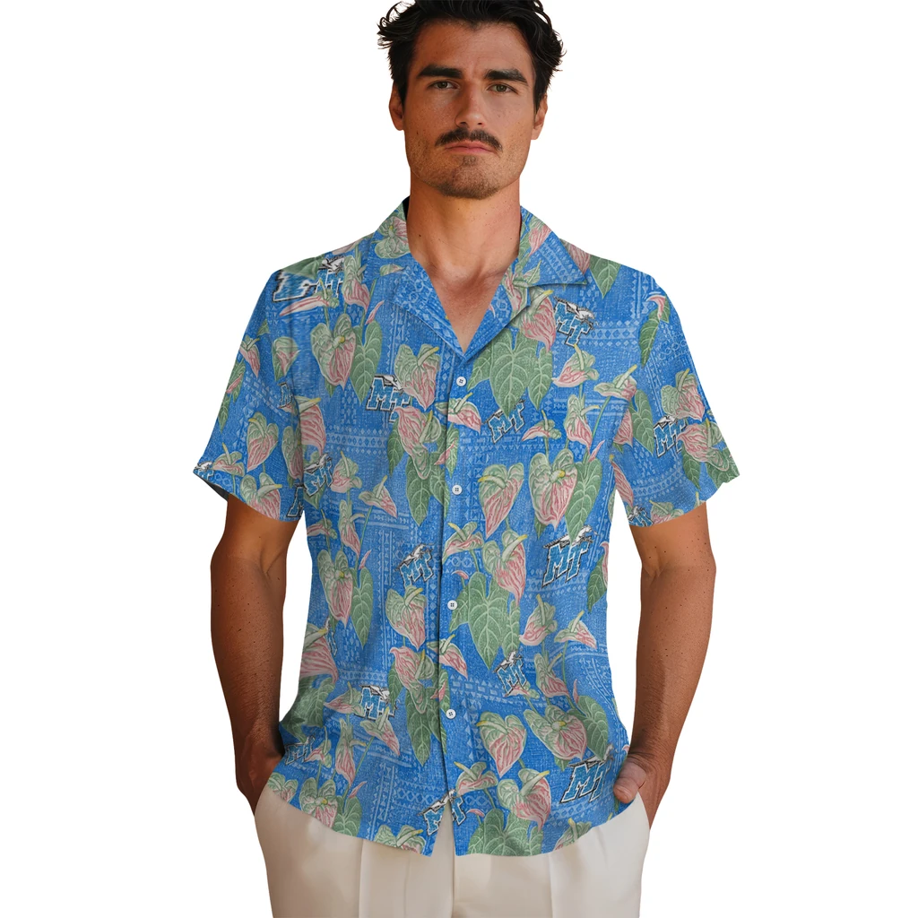 Middle Tennessee Blue Raiders Hawaiian Shirt - Anthurium Overlay middle tennessee blue raiders anthurium overlay blue hawaiian shirts fashion forward