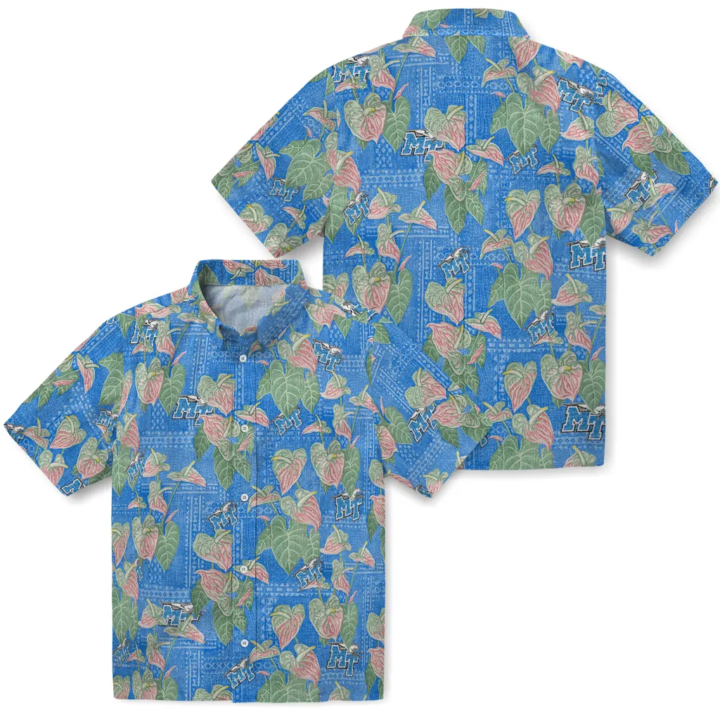 Middle Tennessee Blue Raiders Hawaiian Shirt - Anthurium Overlay middle tennessee blue raiders anthurium overlay blue hawaiian shirts high quality
