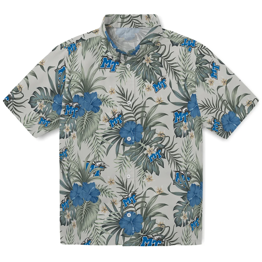 Middle Tennessee Blue Raiders Hawaiian Shirt - Hibiscus Designs middle tennessee blue raiders hibiscus designs beige hawaiian shirts best selling