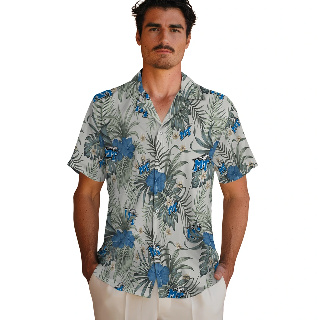 Middle Tennessee Blue Raiders Hawaiian Shirt - Hibiscus Designs middle tennessee blue raiders hibiscus designs beige hawaiian shirts fashion forward
