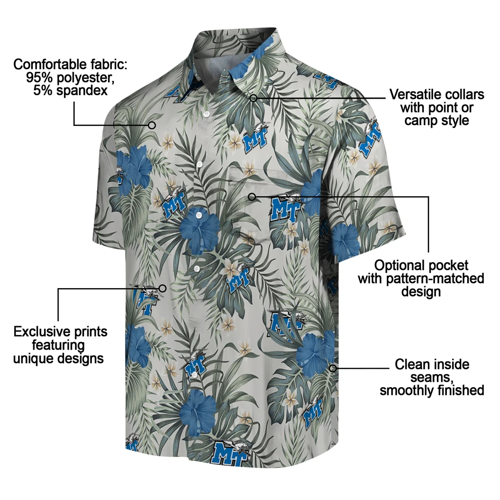 Middle Tennessee Blue Raiders Hawaiian Shirt - Hibiscus Designs middle tennessee blue raiders hibiscus designs beige hawaiian shirts new arrival