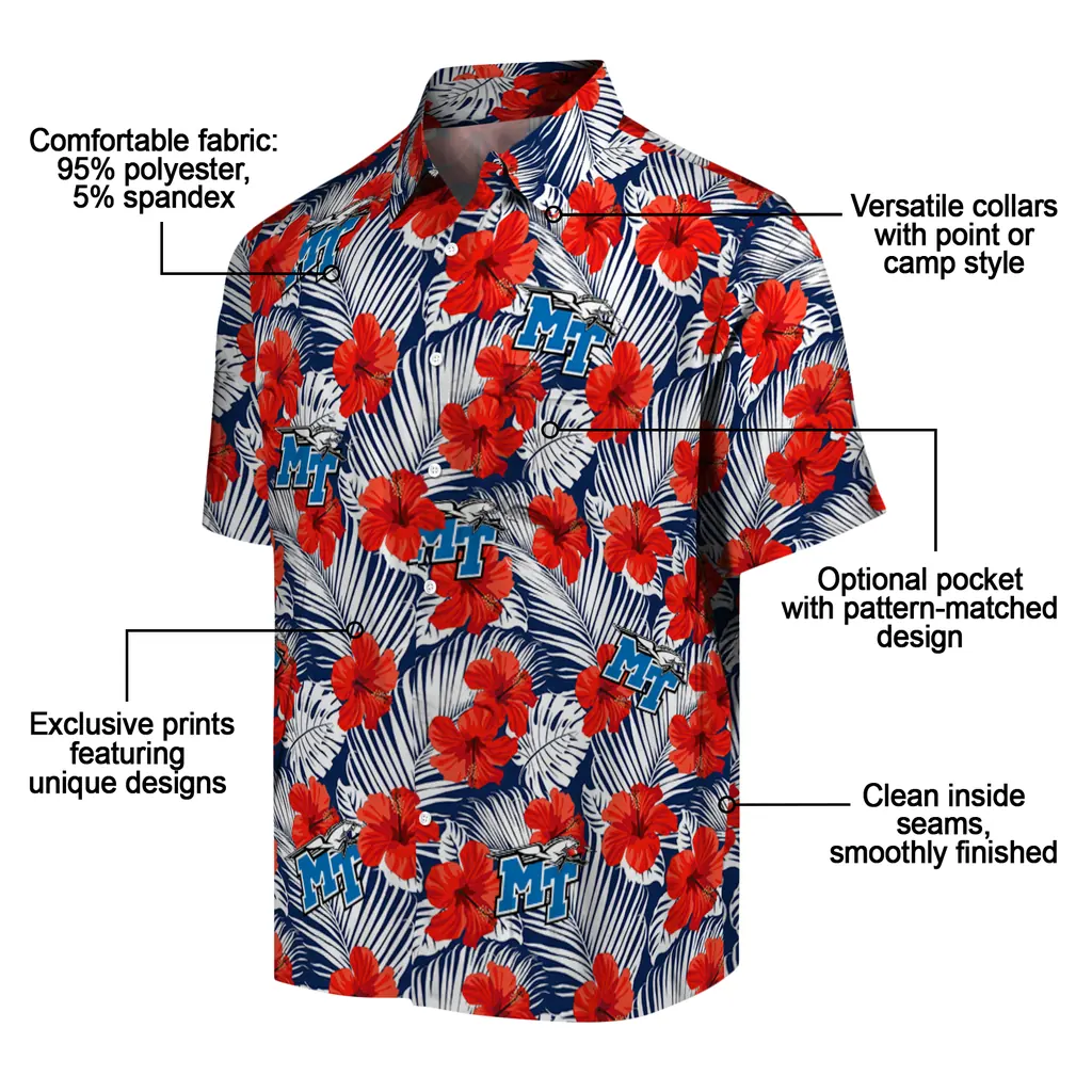 Middle Tennessee Blue Raiders Hawaiian Shirt - Hibiscus Fiesta middle tennessee blue raiders hibiscus fiesta red royal blue hawaiian shirts new arrival