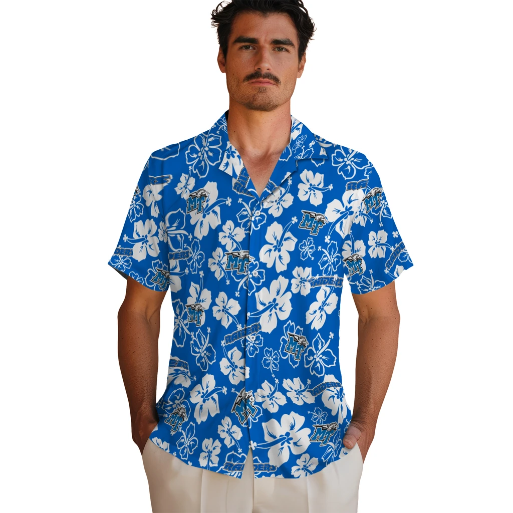 Middle Tennessee Blue Raiders Hawaiian Shirt - Hibiscus Flower Design middle tennessee blue raiders hibiscus bloom blue hawaiian shirts fashion forward