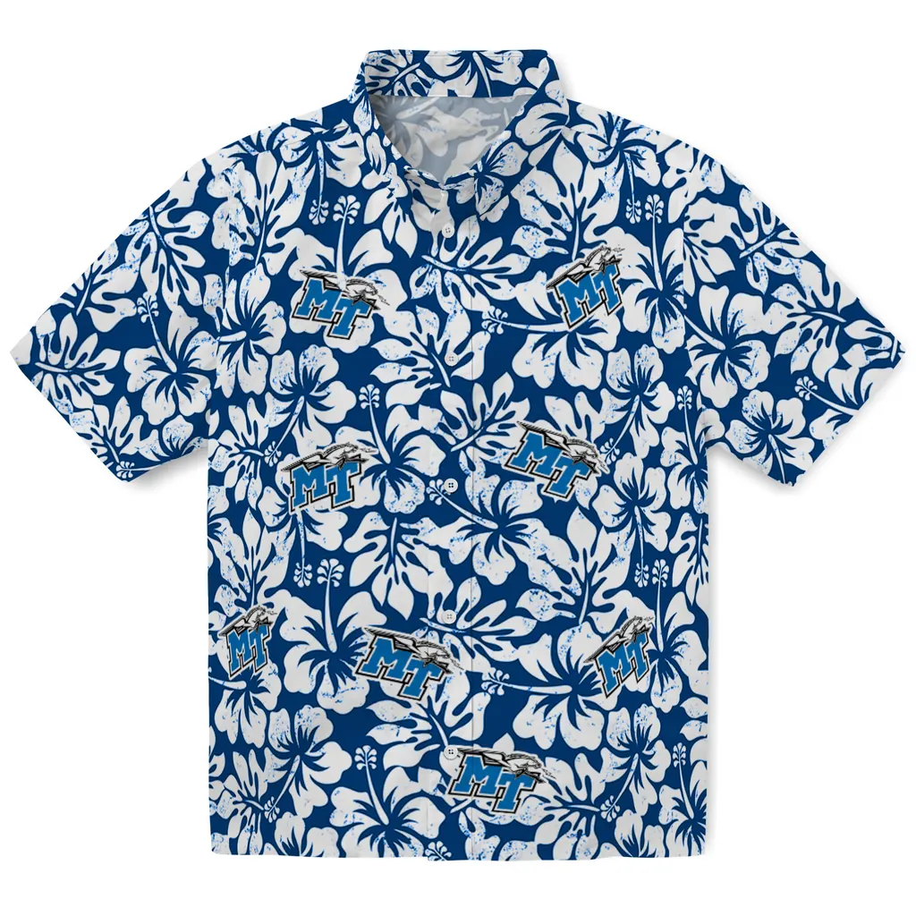 Middle Tennessee Blue Raiders Hawaiian Shirt - Hibiscus Motif middle tennessee blue raiders hibiscus motif blue white hawaiian shirts best selling