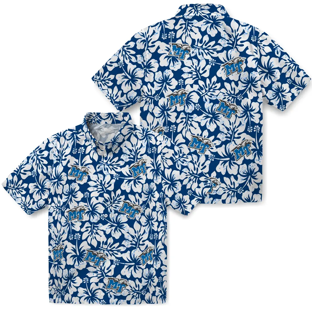 Middle Tennessee Blue Raiders Hawaiian Shirt - Hibiscus Motif middle tennessee blue raiders hibiscus motif blue white hawaiian shirts high quality