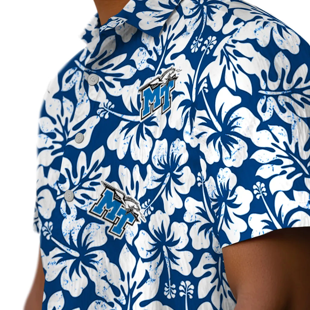 Middle Tennessee Blue Raiders Hawaiian Shirt - Hibiscus Motif middle tennessee blue raiders hibiscus motif blue white hawaiian shirts trendy