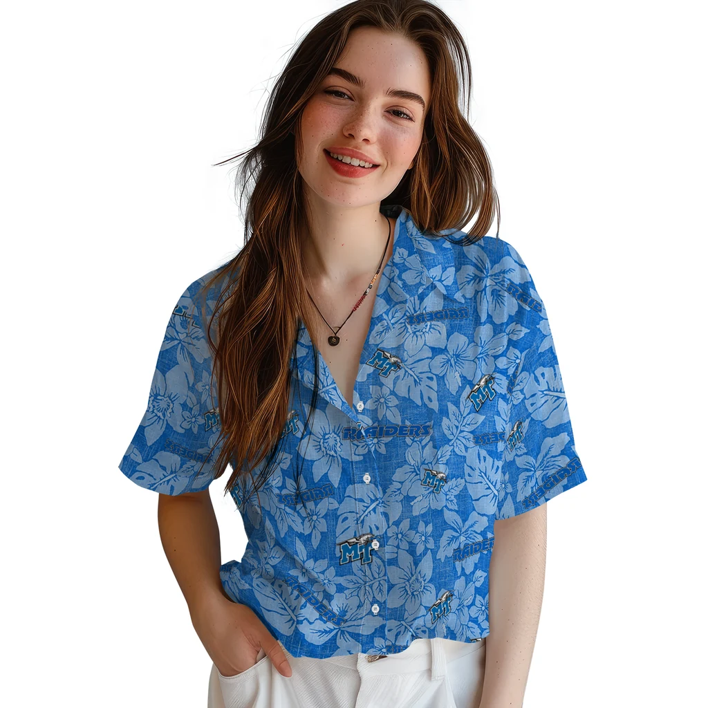 Middle Tennessee Blue Raiders Hawaiian Shirt - Hibiscus Oasis middle tennessee blue raiders hibiscus oasis blue hawaiian shirts latest model