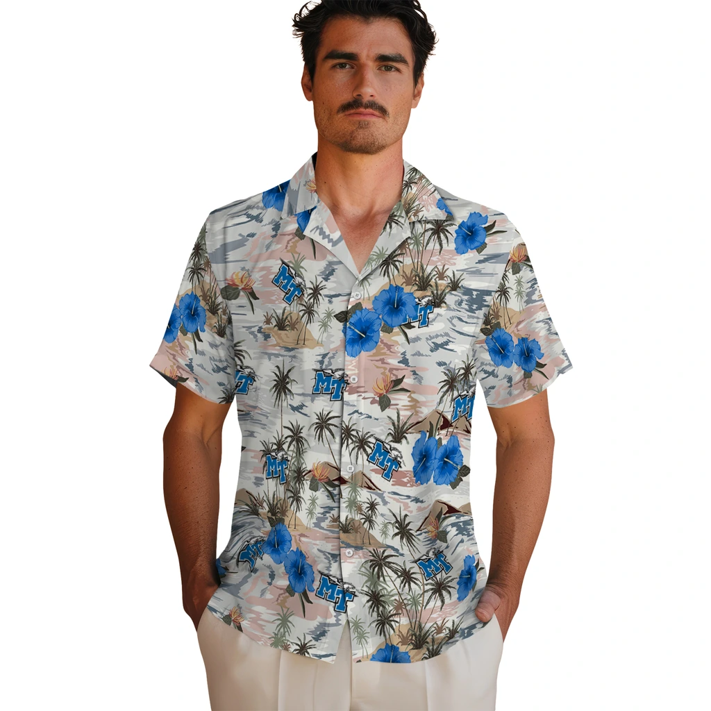 Middle Tennessee Blue Raiders Hawaiian Shirt - Hibiscus Seaside middle tennessee blue raiders hibiscus seaside white hawaiian shirts fashion forward