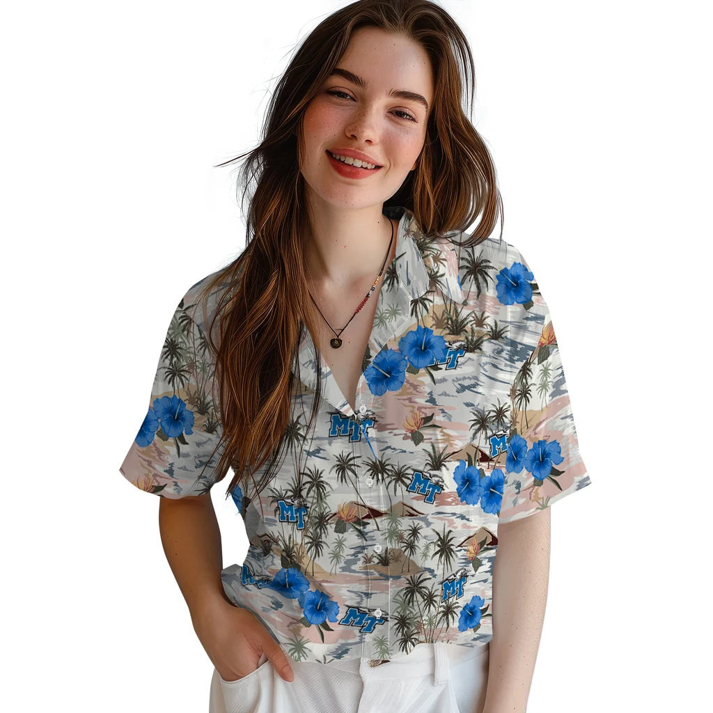 Middle Tennessee Blue Raiders Hawaiian Shirt - Hibiscus Seaside middle tennessee blue raiders hibiscus seaside white hawaiian shirts latest model