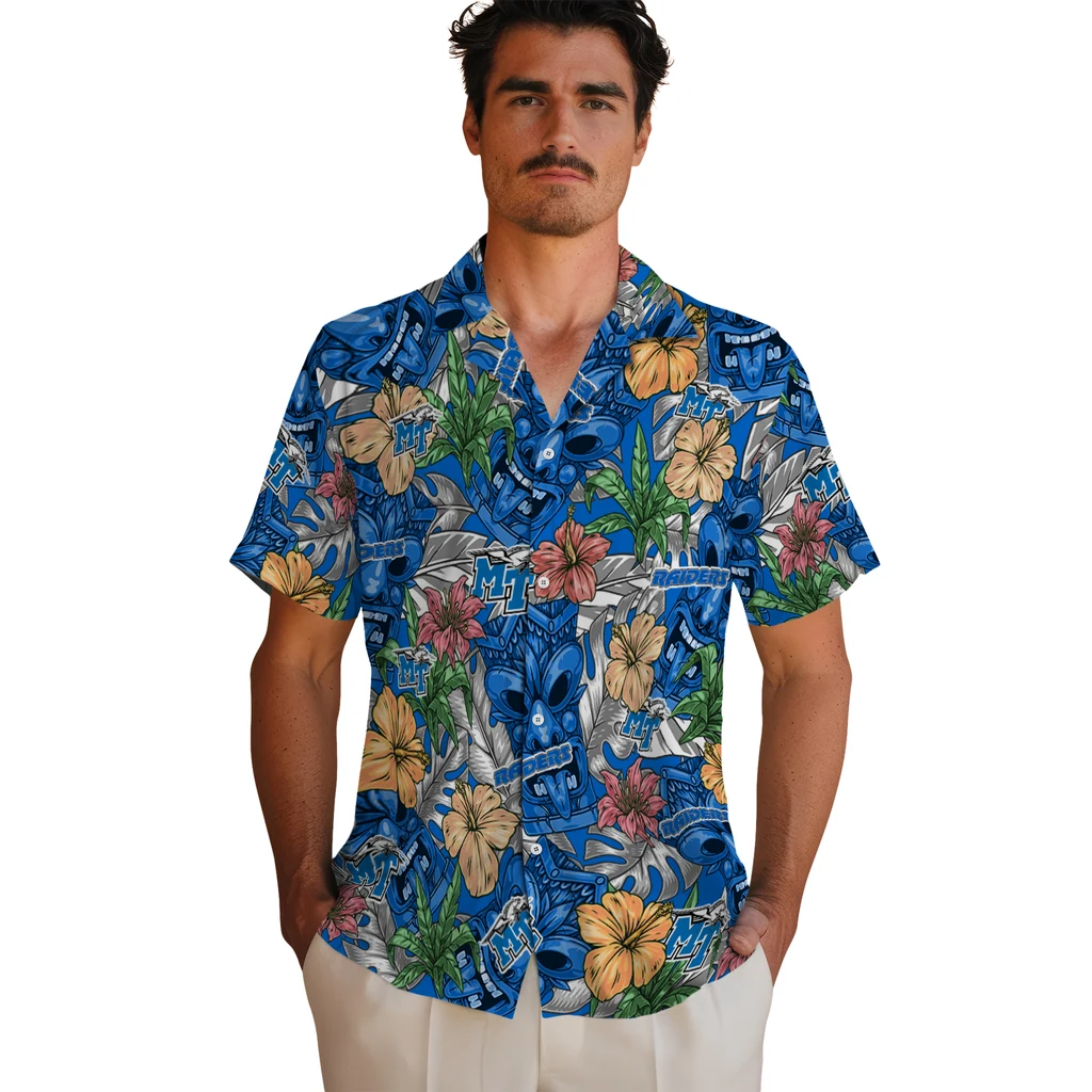 Middle Tennessee Blue Raiders Hawaiian Shirt - Hibiscus Tiki Jungle middle tennessee blue raiders tiki jungle blue hawaiian shirts fashion forward