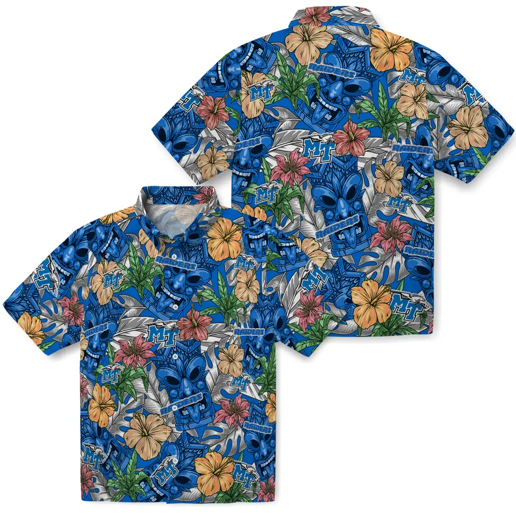 Middle Tennessee Blue Raiders Hawaiian Shirt - Hibiscus Tiki Jungle middle tennessee blue raiders tiki jungle blue hawaiian shirts high quality
