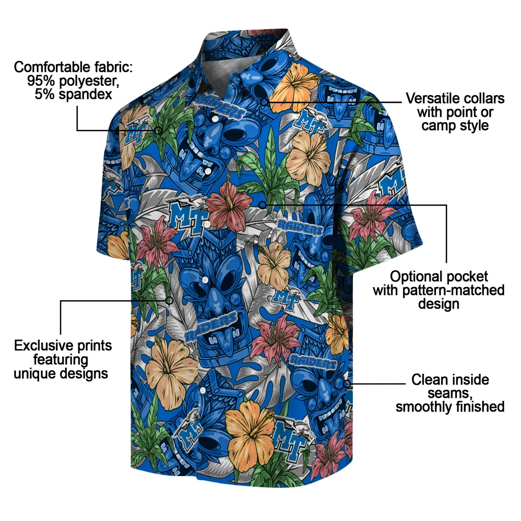 Middle Tennessee Blue Raiders Hawaiian Shirt - Hibiscus Tiki Jungle middle tennessee blue raiders tiki jungle blue hawaiian shirts new arrival