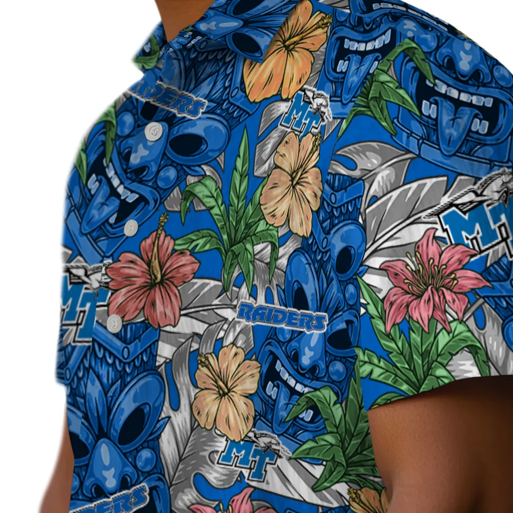 Middle Tennessee Blue Raiders Hawaiian Shirt - Hibiscus Tiki Jungle middle tennessee blue raiders tiki jungle blue hawaiian shirts trendy