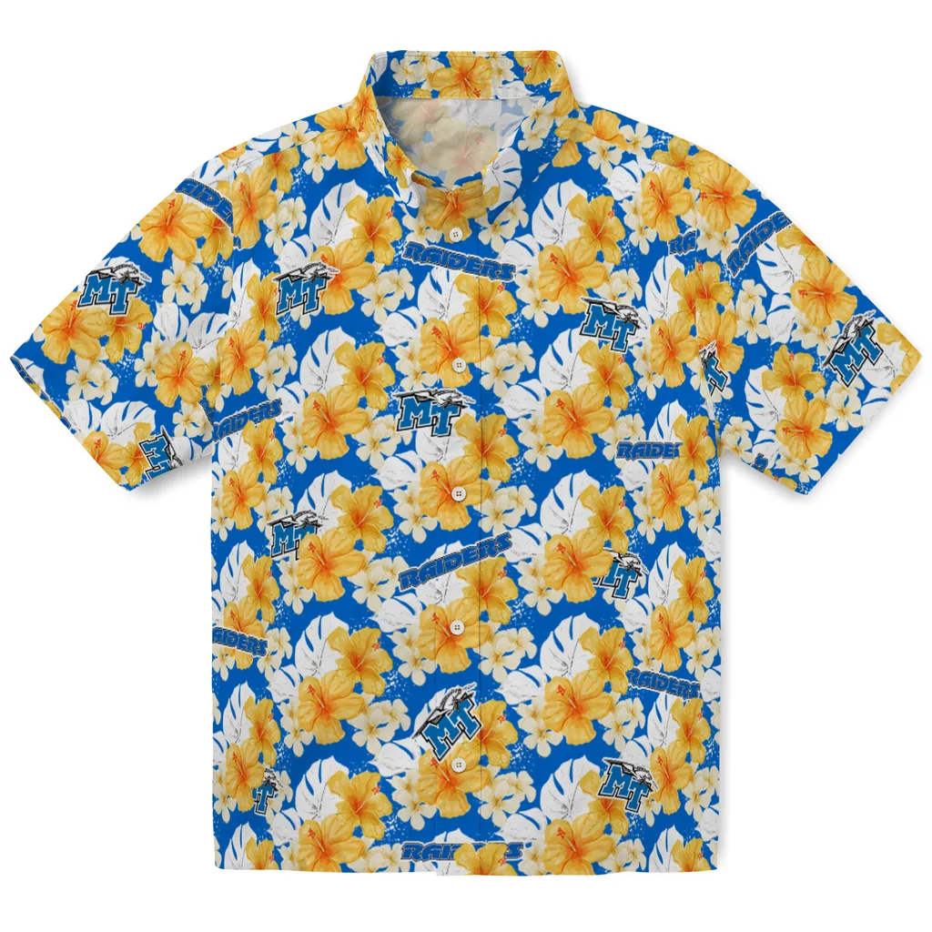 Middle Tennessee Blue Raiders Hawaiian Shirt - Hibiscus Tropics middle tennessee blue raiders hibiscus tropics blue yellow hawaiian shirts best selling
