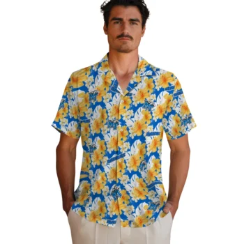 middle tennessee blue raiders hibiscus tropics blue yellow hawaiian shirts fashion forward