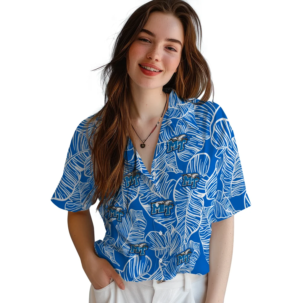 Middle Tennessee Blue Raiders Hawaiian Shirt - Leaf Outline middle tennessee blue raiders leaf outline blue hawaiian shirts latest model