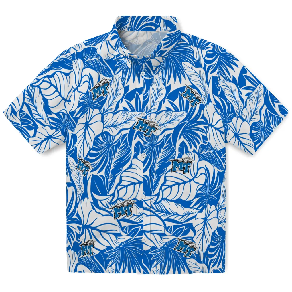 Middle Tennessee Blue Raiders Hawaiian Shirt - Monstera Layer middle tennessee blue raiders monstera layer blue hawaiian shirts best selling