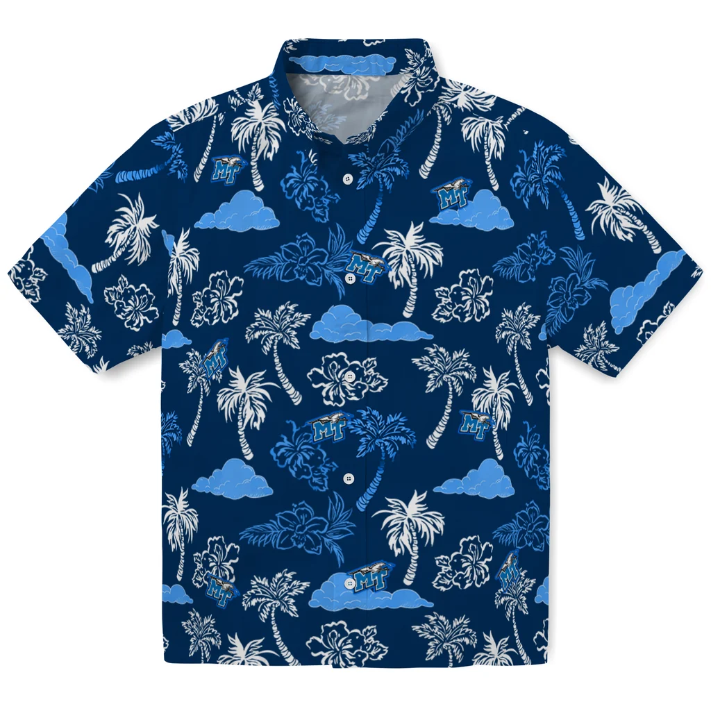 Middle Tennessee Blue Raiders Hawaiian Shirt - Palm And Clouds middle tennessee blue raiders palm and clouds blue hawaiian shirts best selling