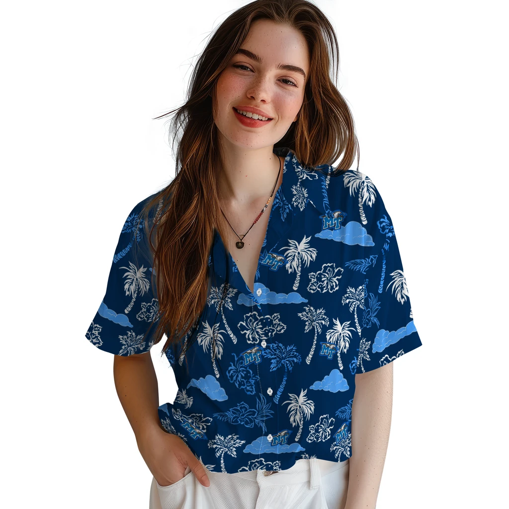 Middle Tennessee Blue Raiders Hawaiian Shirt - Palm And Clouds middle tennessee blue raiders palm and clouds blue hawaiian shirts latest model