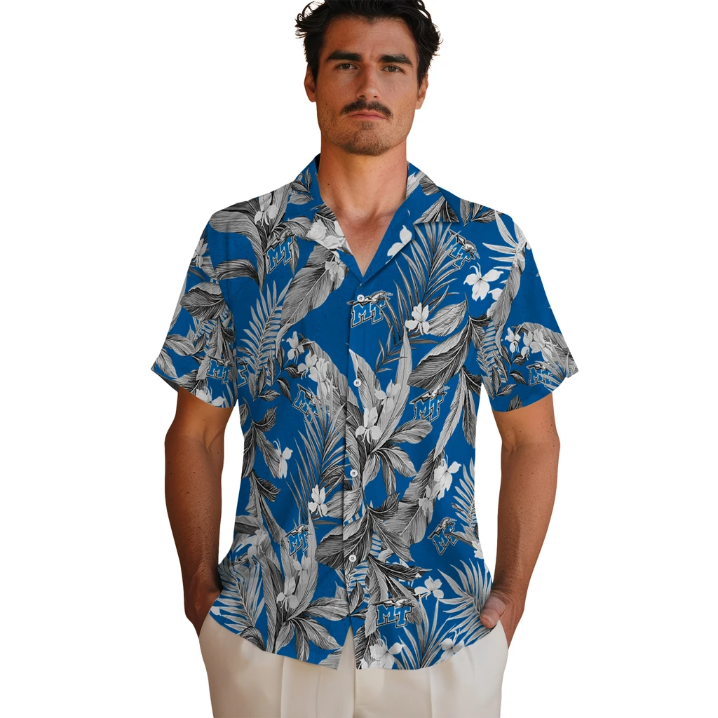 Middle Tennessee Blue Raiders Hawaiian Shirt - Palm Leaves middle tennessee blue raiders palm leaves blue hawaiian shirts fashion forward