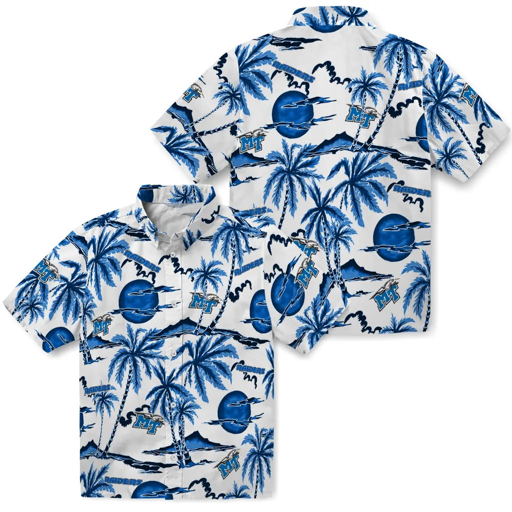 Middle Tennessee Blue Raiders Hawaiian Shirt - Palm Sunset middle tennessee blue raiders palm sunset hawaiian shirts high quality