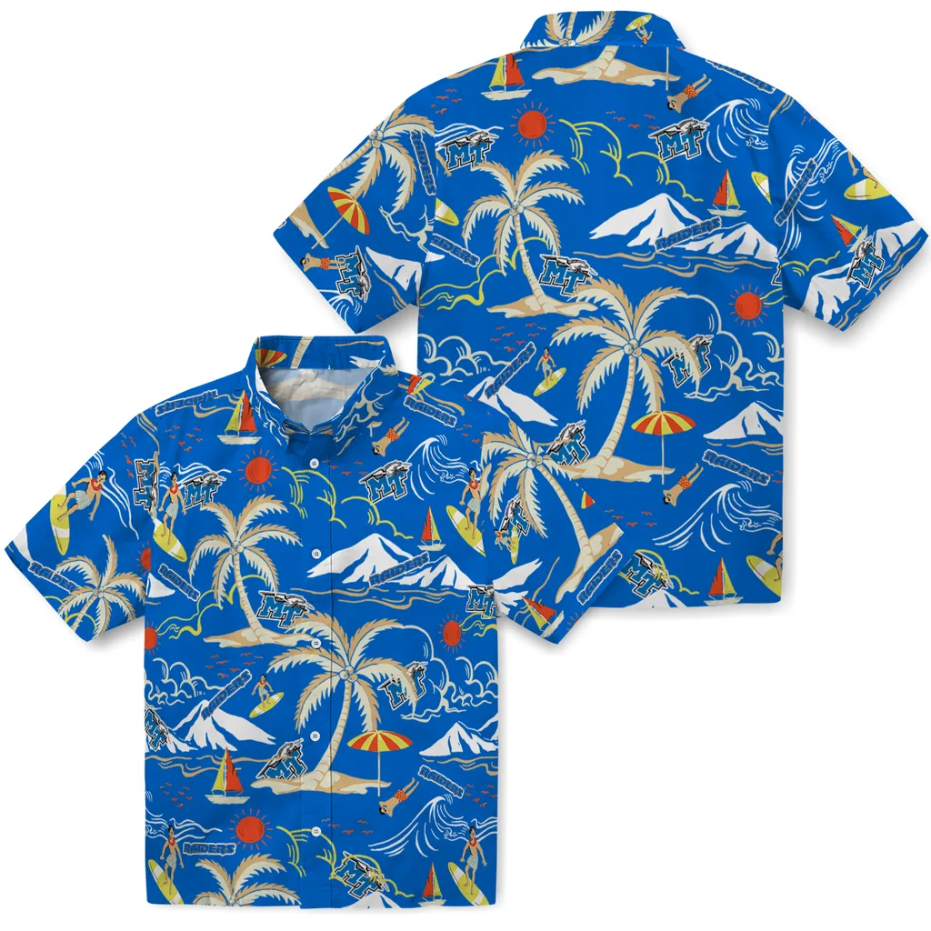 Middle Tennessee Blue Raiders Hawaiian Shirt - Palm Tree Island middle tennessee blue raiders palm tree island blue hawaiian shirts high quality