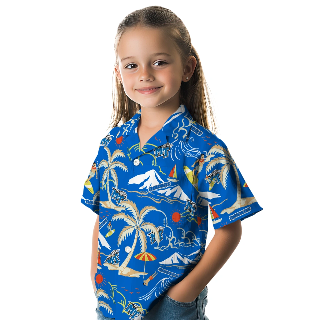 Middle Tennessee Blue Raiders Hawaiian Shirt - Palm Tree Island middle tennessee blue raiders palm tree island blue hawaiian shirts premium grade
