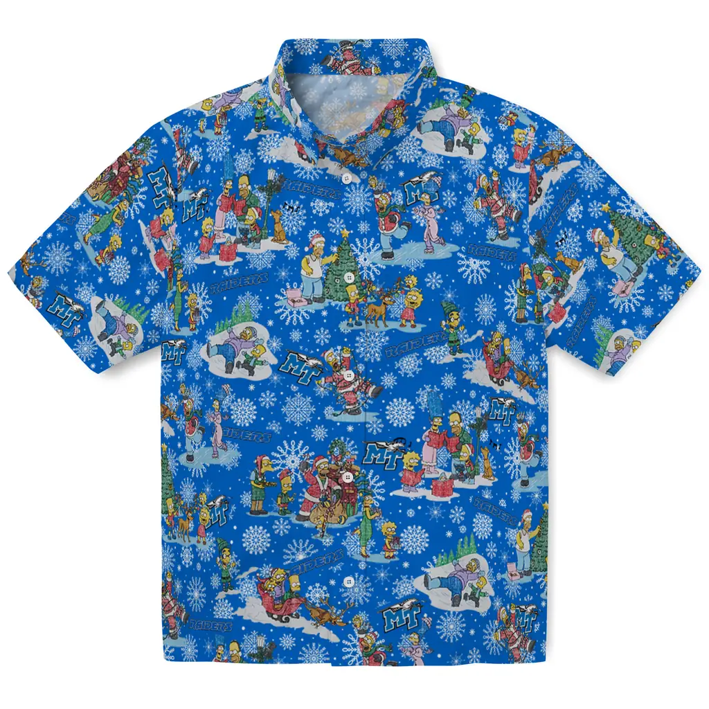 Middle Tennessee Blue Raiders Hawaiian Shirt - Simpsons Christmas middle tennessee blue raiders simpsons christmas blue hawaiian shirts best selling