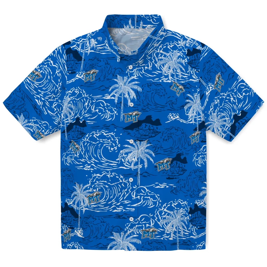 Middle Tennessee Blue Raiders Hawaiian Shirt - Wave Palm middle tennessee blue raiders wave palm blue hawaiian shirts best selling