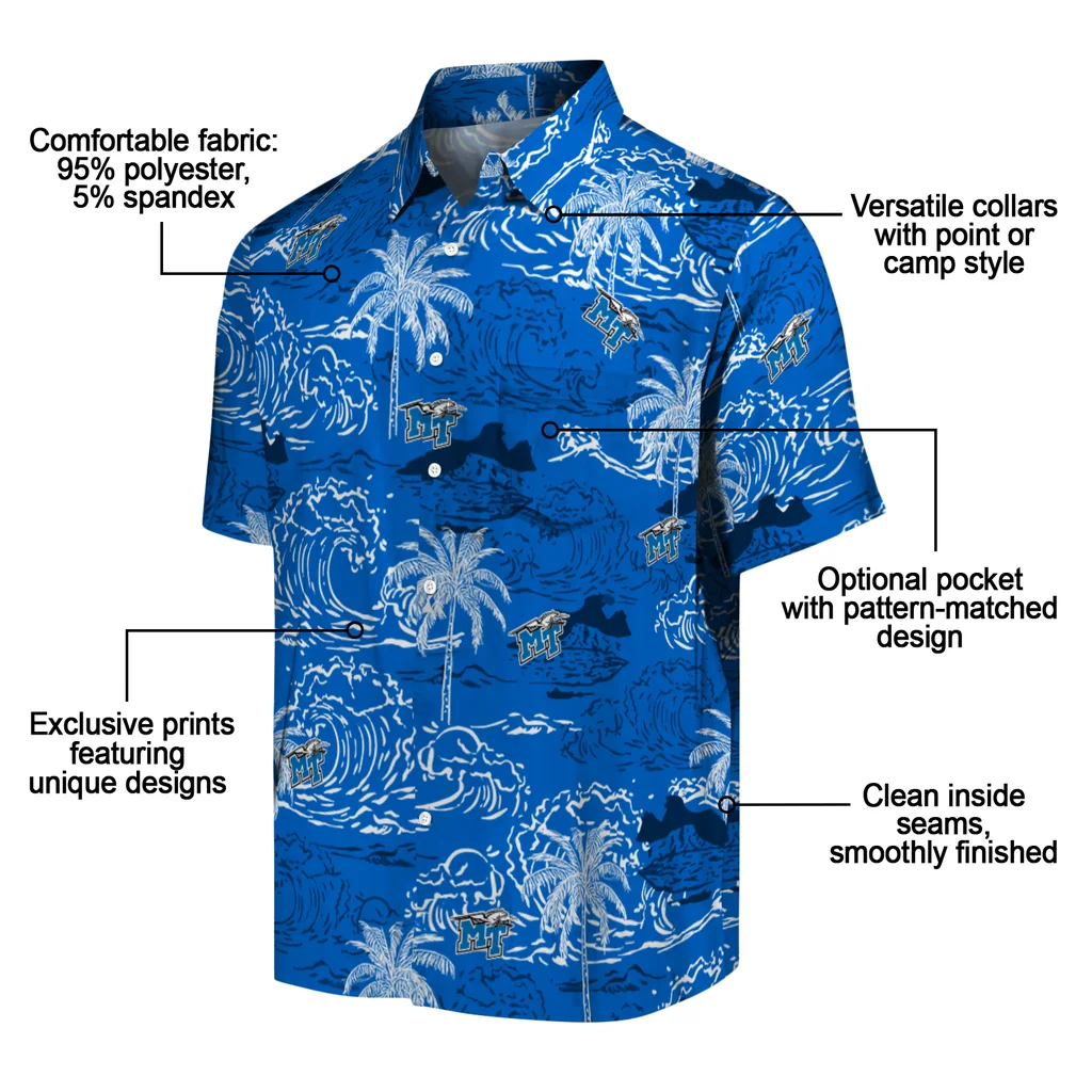 Middle Tennessee Blue Raiders Hawaiian Shirt - Wave Palm middle tennessee blue raiders wave palm blue hawaiian shirts new arrival