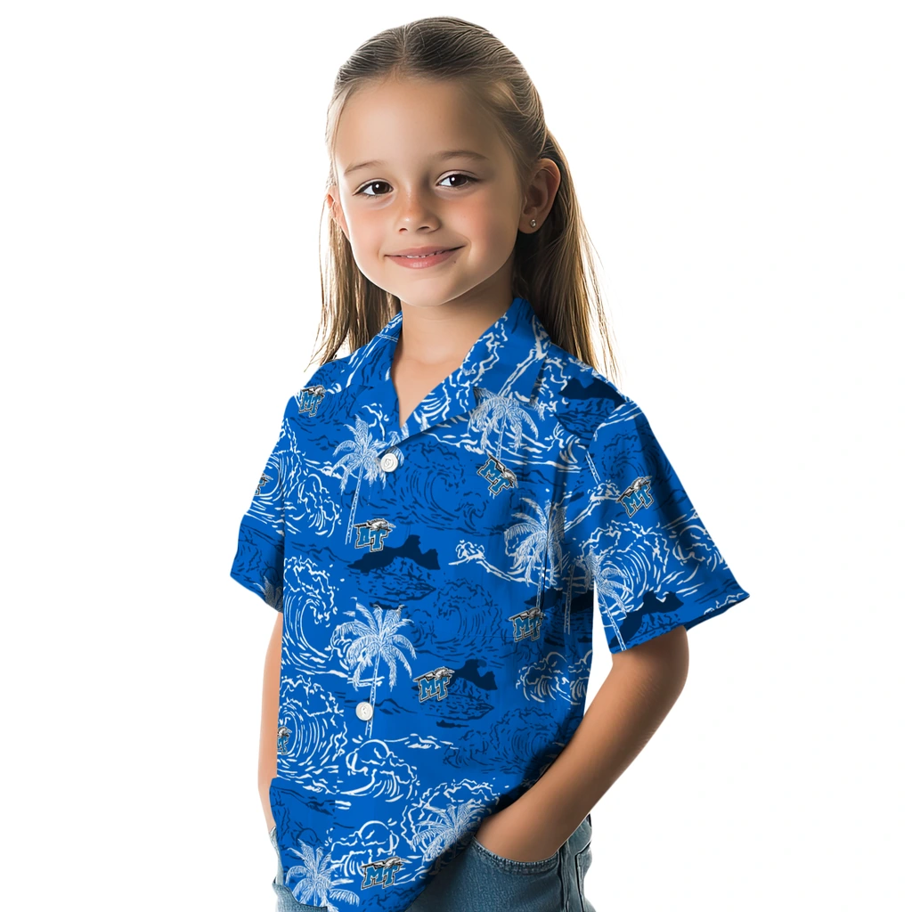 Middle Tennessee Blue Raiders Hawaiian Shirt - Wave Palm middle tennessee blue raiders wave palm blue hawaiian shirts premium grade