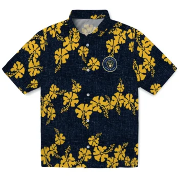 milwaukee brewers hibiscus petals navy blue hawaiian shirts best selling