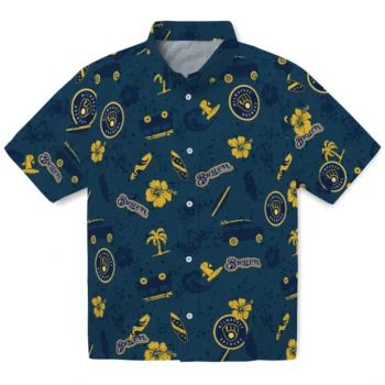 milwaukee brewers beach vibe navy hawaiian shirts best selling